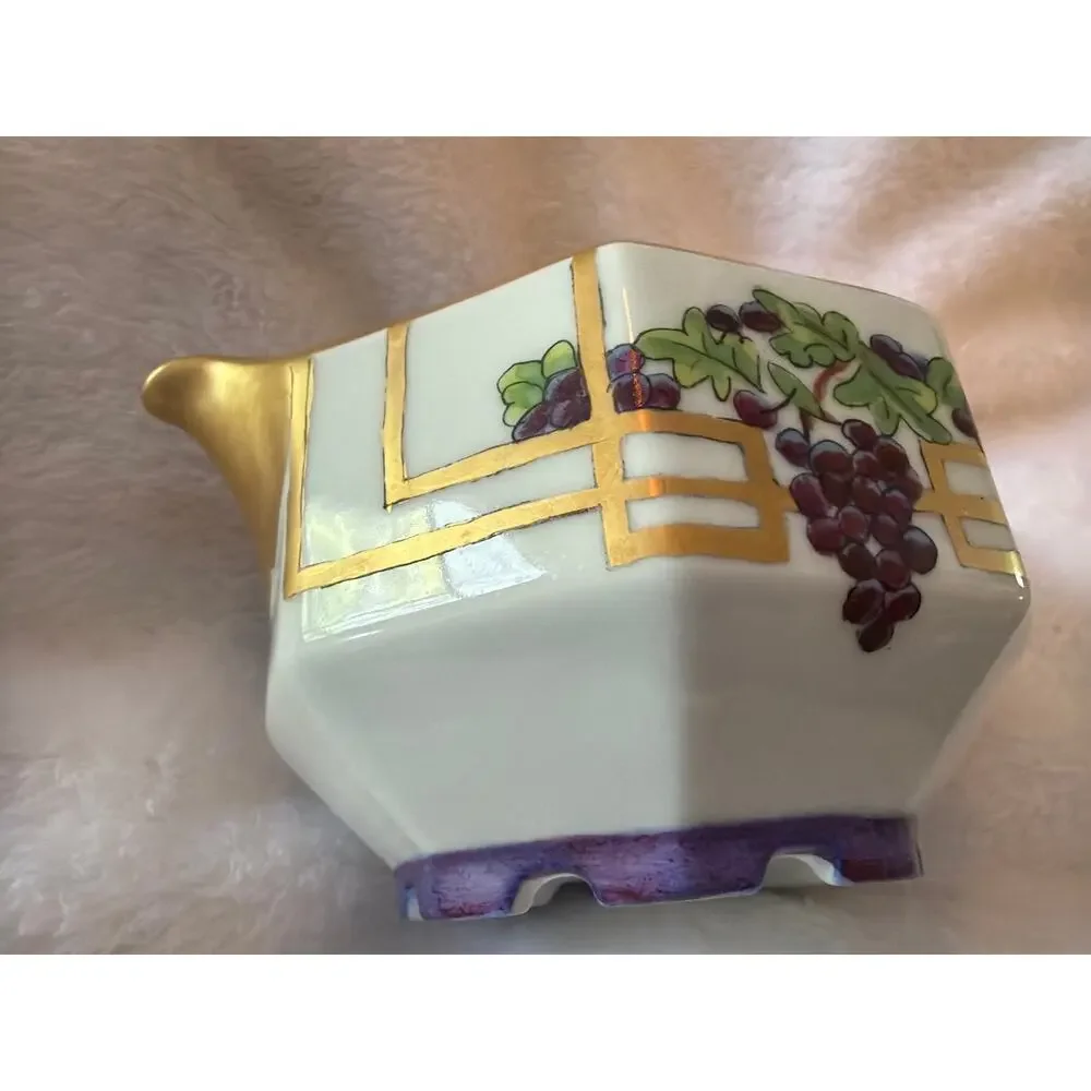 Antique Union Limoges Hand Painted Grape Creamer Eleanor McC Taetz Gold Trim